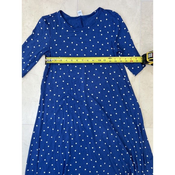 EUC Old Navy Jersey Knit Swing Dress Elbow Sleeves Extra Small XS Blue Polka Dot - Picture 8 of 11